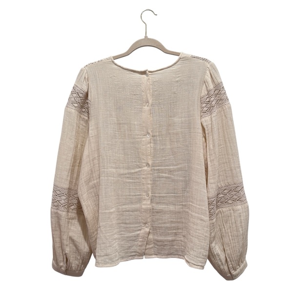 Indi & Cold Cotton Gauze Long Sleeve Top Boho Cottage Prairie Peasant Cream XL - Picture 7 of 12